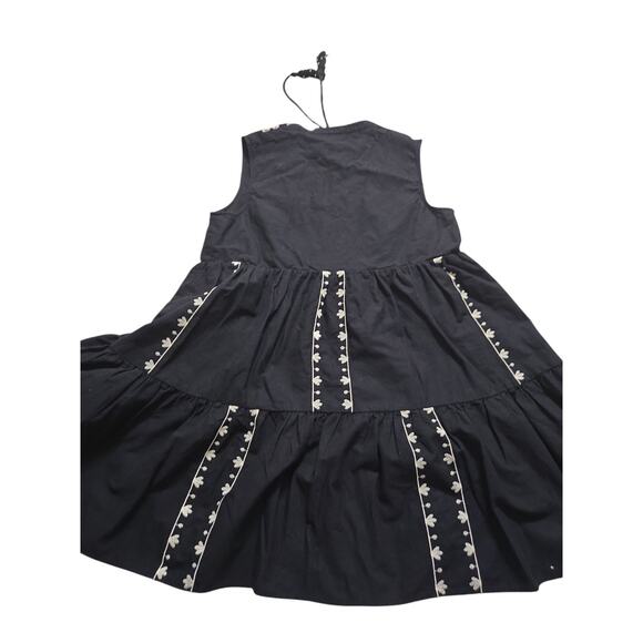 Calling June Embroidered Floral Black Dress LARGE Clean EUC Cotton/Linen - Picture 4 of 12